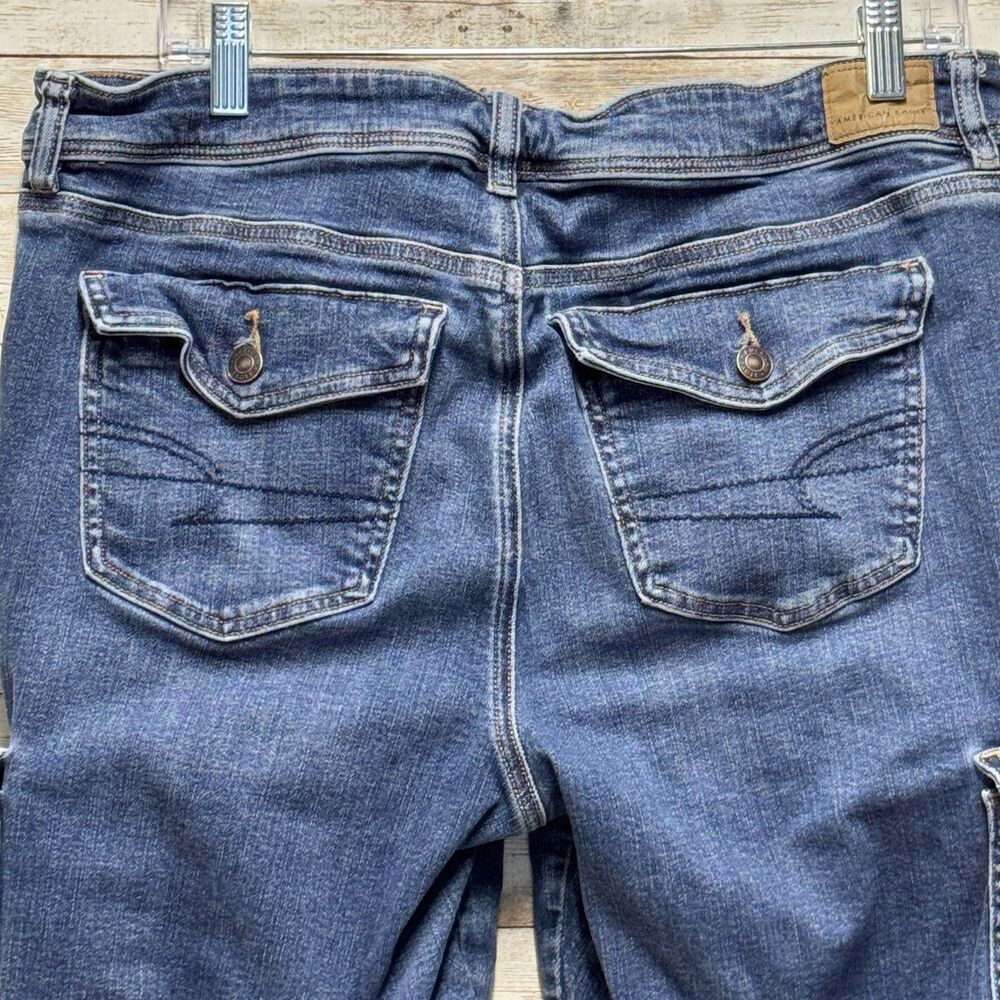 American Eagle Kick Boot Jeans Womens 16 Stretch Medium Wash Cargo 35x28.5 - Picture 6 of 16